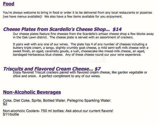 Menu of Two Corks and a Bottle, Uptown, Dallas  
