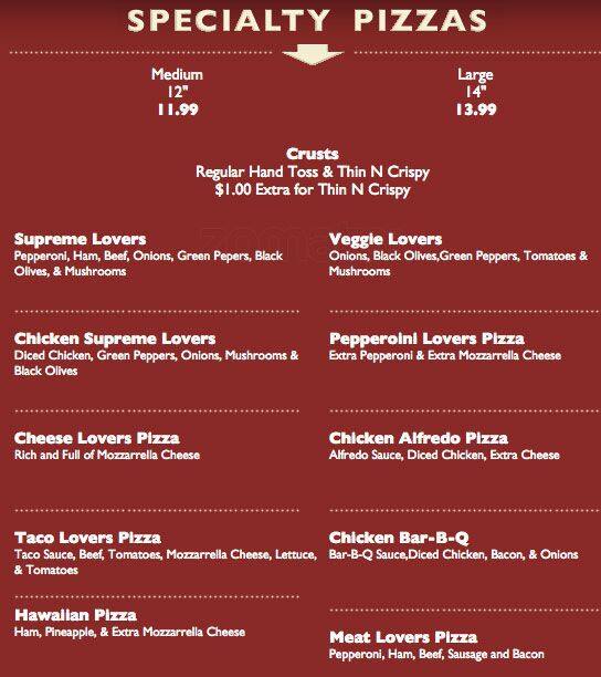 Menu of Zio Al's Pizza and Pasta, Far North Dallas, Dallas  