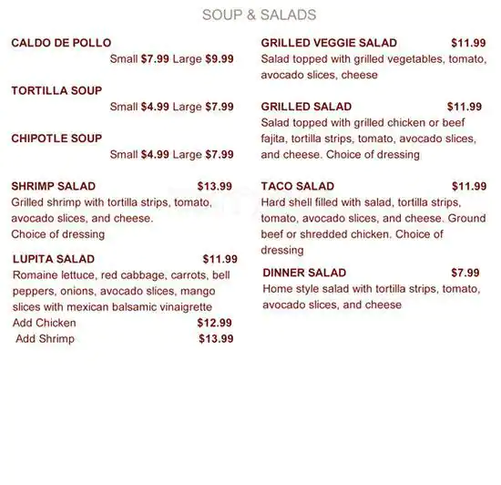 Menu of Lupe's Tex Mex Grill, Arlington, Arlington  