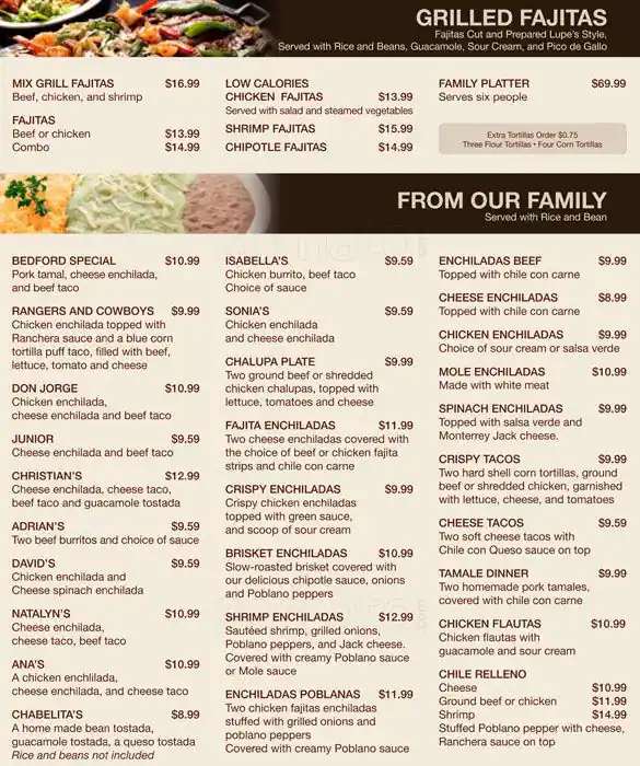 Menu of Lupe's Tex Mex Grill, Arlington, Arlington  