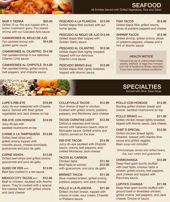 Menu of Lupe's Tex Mex Grill, Arlington, Arlington  