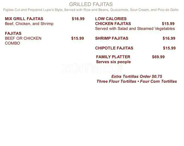 Menu of Lupe's Tex Mex Grill, Arlington, Arlington  
