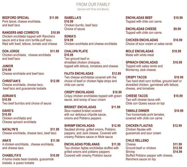 Menu of Lupe's Tex Mex Grill, Arlington, Arlington  
