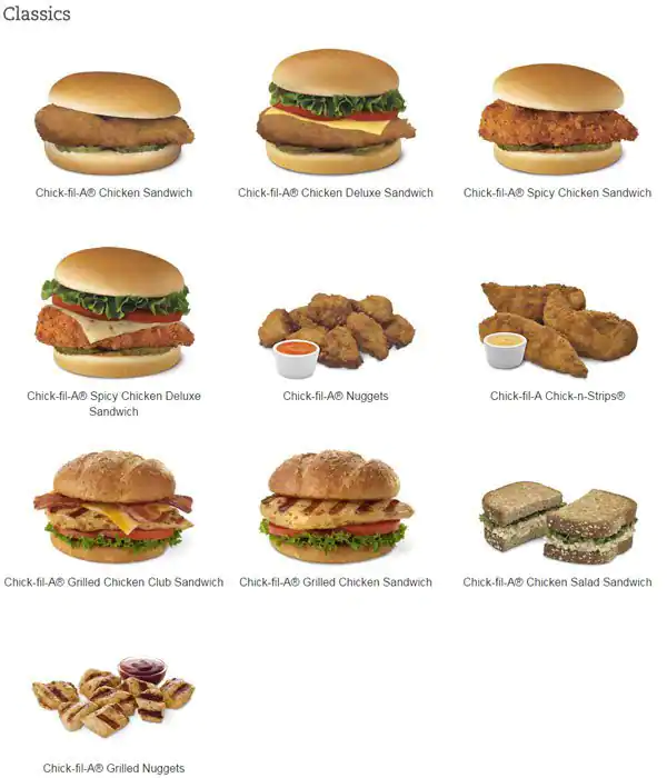 Menu of Chick-fil-A, Oak Cliff, Dallas  