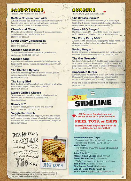 Menu of Pluckers Wing Bar, Allen, Allen  