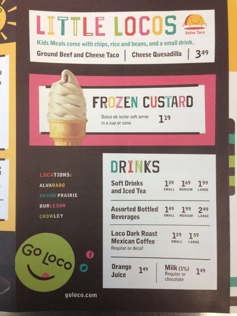 Menu of Go Loco, Grand Prairie, Arlington  