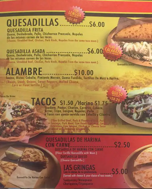 Menu of Tacos la Banqueta, Arlington, Arlington  