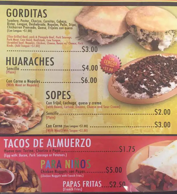 Menu of Tacos la Banqueta, Arlington, Arlington  