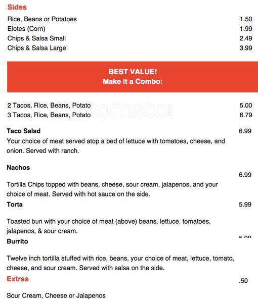 Menu of Tejas Taco Texas Ice, Lovefield, Dallas  