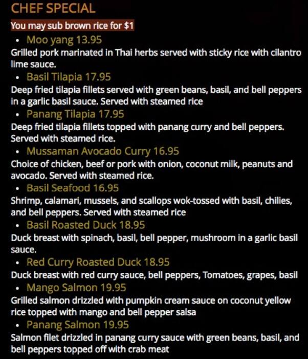 Menu of Si Lom Thai Asian Fusion, Oak Lawn, Dallas  