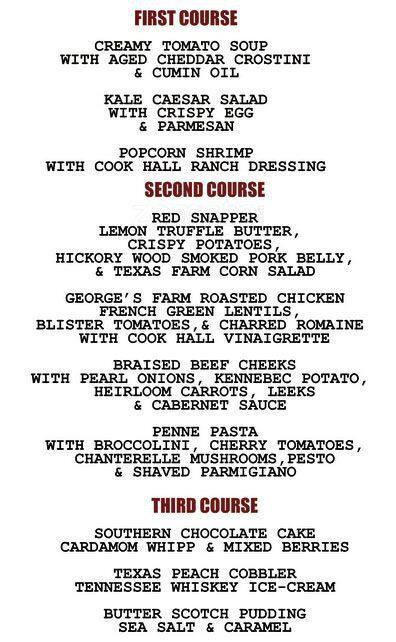 Menu of Cook Hall, Oak Lawn, Dallas  