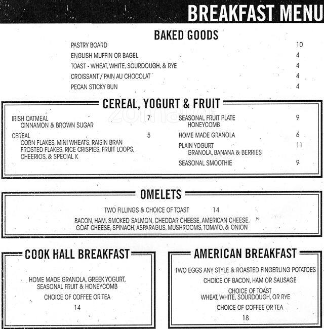 Menu of Cook Hall, Oak Lawn, Dallas  
