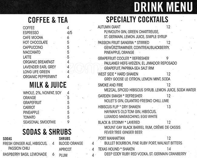Menu of Cook Hall, Oak Lawn, Dallas  