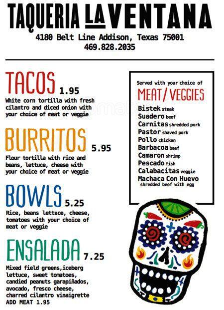 Menu of La Ventana, Oak Lawn, Dallas  