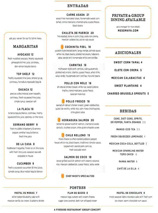 Menu of Meso Maya, Oak Lawn, Dallas  