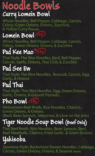 Menu of Tiger Asian Bowl, Allen, Allen  