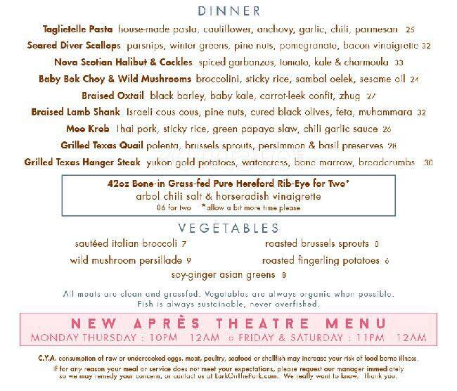 Menu of LARK on the Park, Uptown, Dallas  