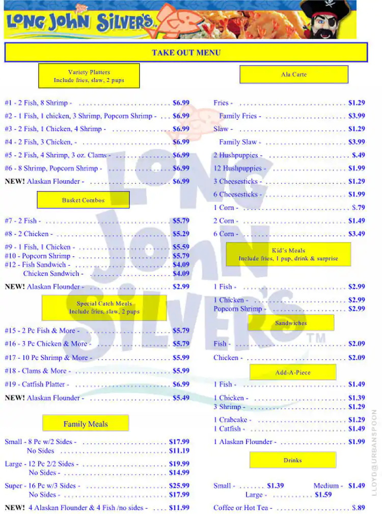 Menu of Long John Silver's, Allen, Allen  