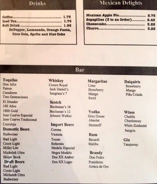 Menu of Buena Vista, West Dallas, Dallas  