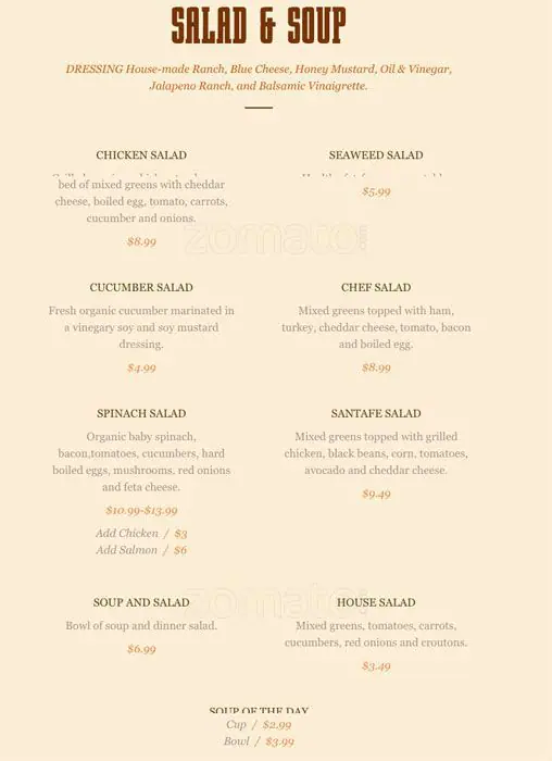 Menu of Kays Restaurant & Bar, Lovefield, Dallas  