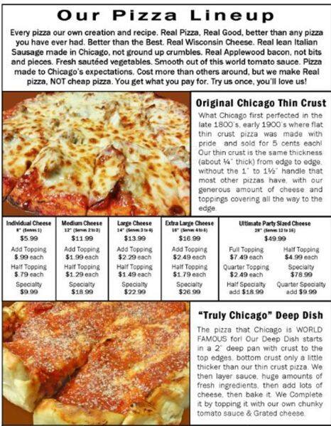 Menu of Chicago Pizza Pizzeria, Allen, Allen  