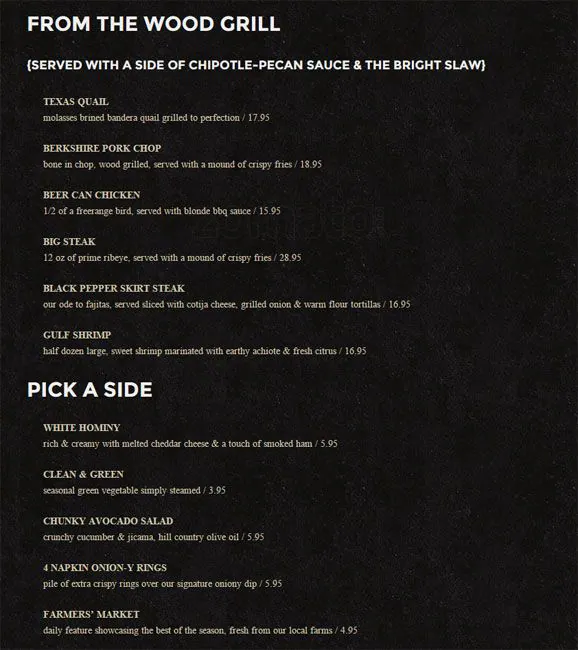 Menu of The Rustic, Cityplace, Dallas  