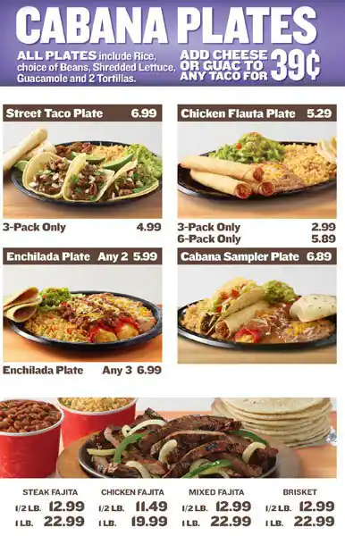 Menu of Taco Cabana, Carrollton, Carrollton  