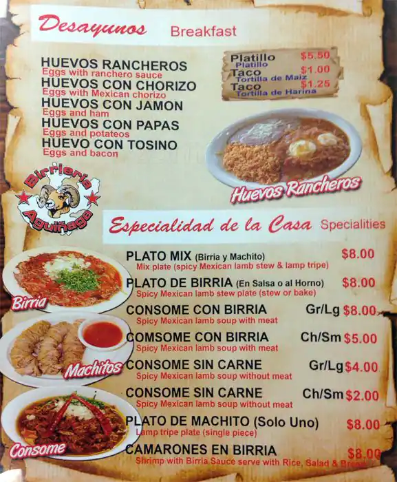 Menu of Birrieria Aguinaga, Casa View, Dallas  