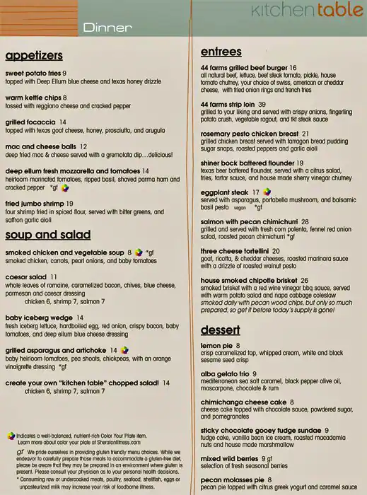 Menu of Kitchen Table - Sheraton Dallas Hotel, Downtown, Dallas  