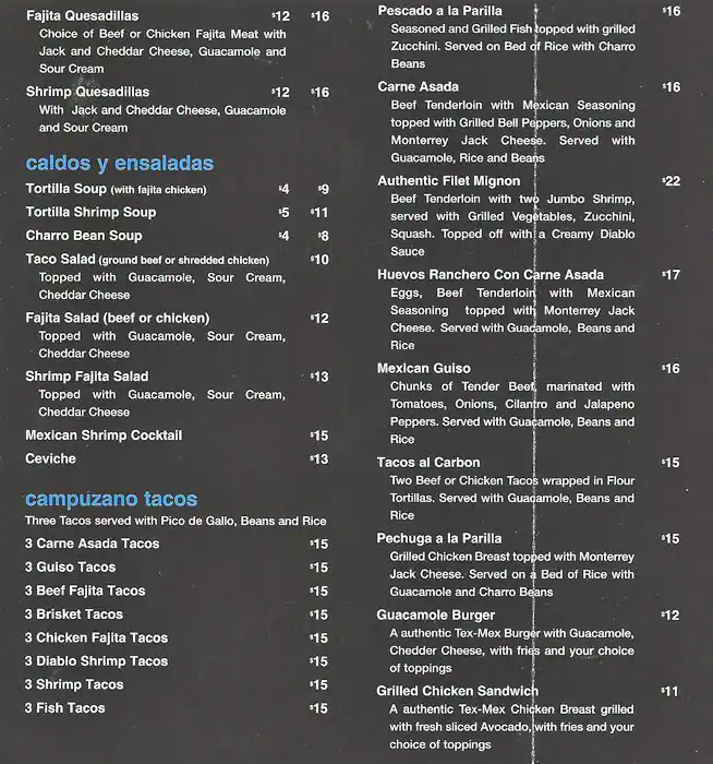 Menu of Campuzano, Oak Lawn, Dallas  