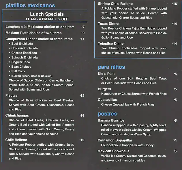 Menu of Campuzano, Oak Lawn, Dallas  