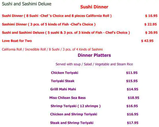 Menu of Suzushii Sushi & Grill, Arlington, Arlington  