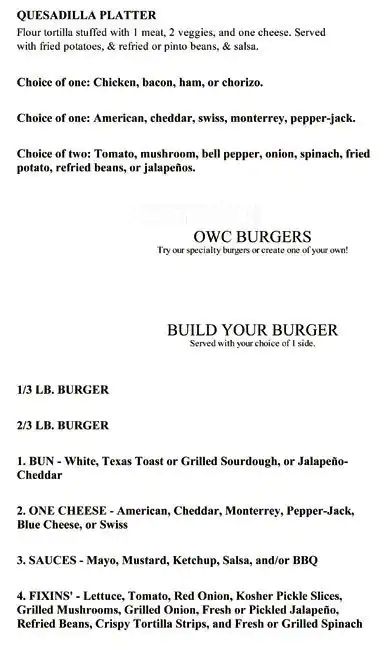 Menu of Old West Cafe, South Arlington, Arlington  