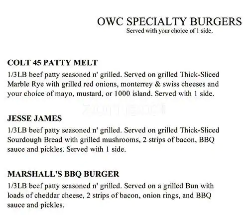 Menu of Old West Cafe, South Arlington, Arlington  