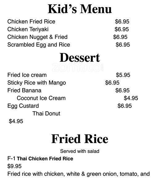 Menu of Thai Texas, Dalworthington Gardens, Arlington  