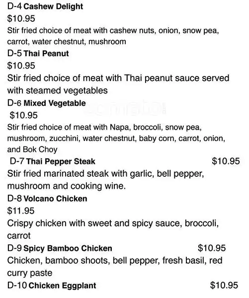 Menu of Thai Texas, Dalworthington Gardens, Arlington  