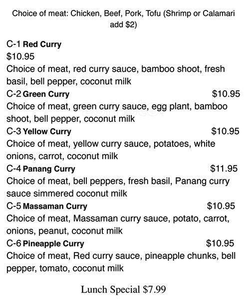 Menu of Thai Texas, Dalworthington Gardens, Arlington  