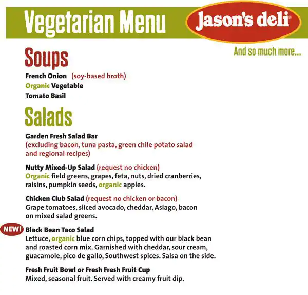 Menu of Jason's Deli, Northwest Dallas, Dallas  