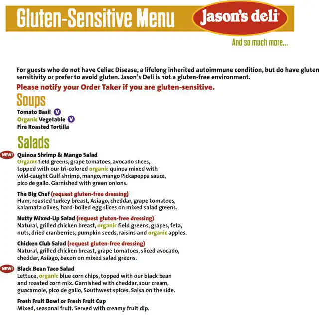 Menu of Jason's Deli, Northwest Dallas, Dallas  