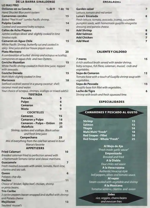 Menu of Palapas, Lower Greenville, Dallas  