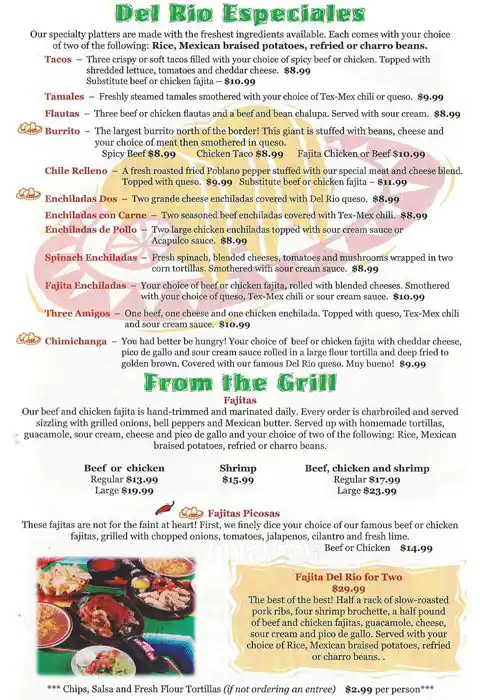 Menu of Cafe Del Rio, Allen, Allen  