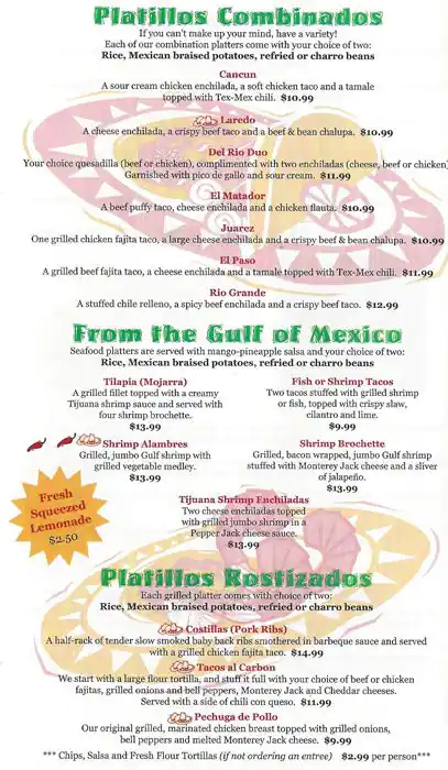 Menu of Cafe Del Rio, Allen, Allen  