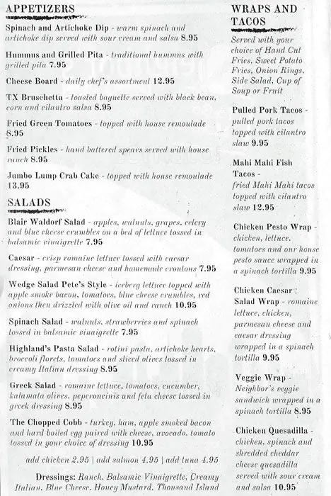 Best restaurant menu near Audelia Road Lake Highlands Dallas