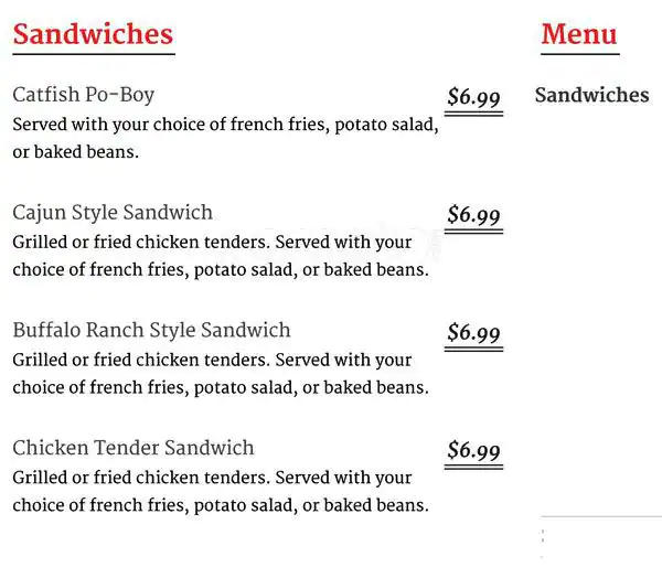 Menu of TJ's Catfish & Wings, Dalworthington Gardens, Arlington  