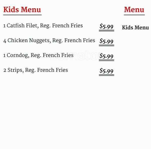 Menu of TJ's Catfish & Wings, Dalworthington Gardens, Arlington  