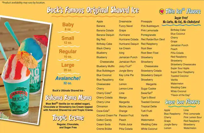 Menu of Bahama Buck's, Burleson, Burleson  