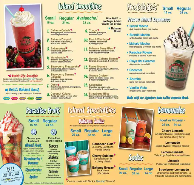 Menu of Bahama Buck's, Burleson, Burleson  