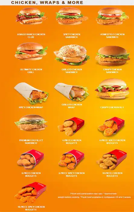 Menu of Wendy's, Allen, Allen  