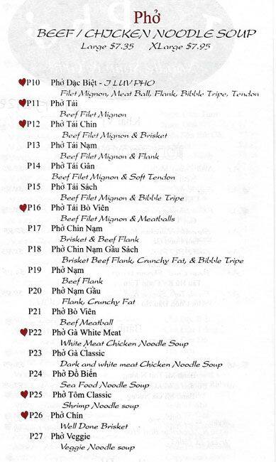 Menu of I Luv Pho, North Dallas, Dallas  