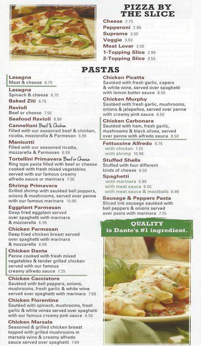 Menu of Dante's Italian Eatery, Lake Highlands, Dallas  
